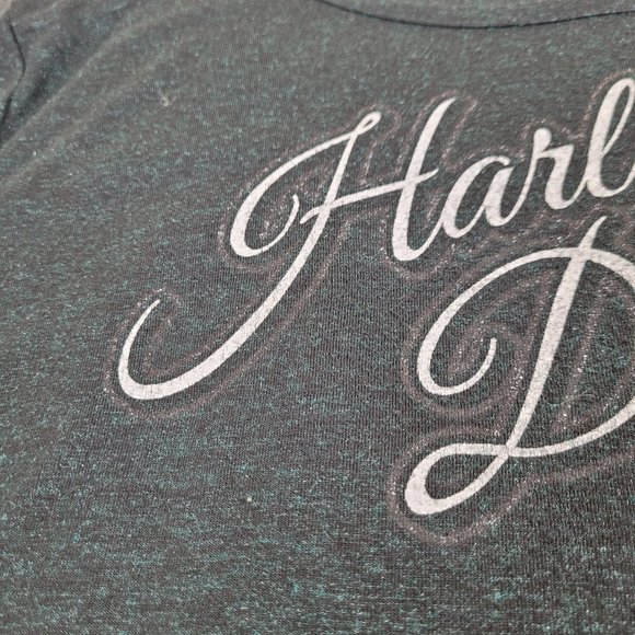HARLEY-DAVIDSON T-Shirt Womens Sz Small (WITH CUT SLEEVES!) Black Green Glittery - Picture 9 of 10
